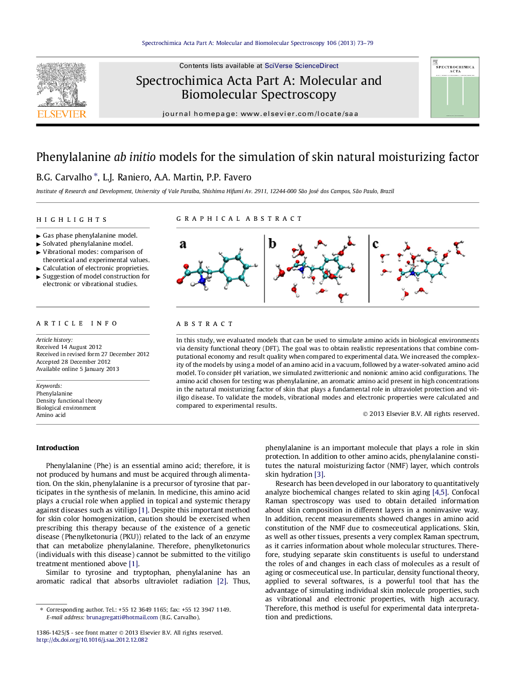 Phenylalanine ab initio models for the simulation of skin natural moisturizing factor