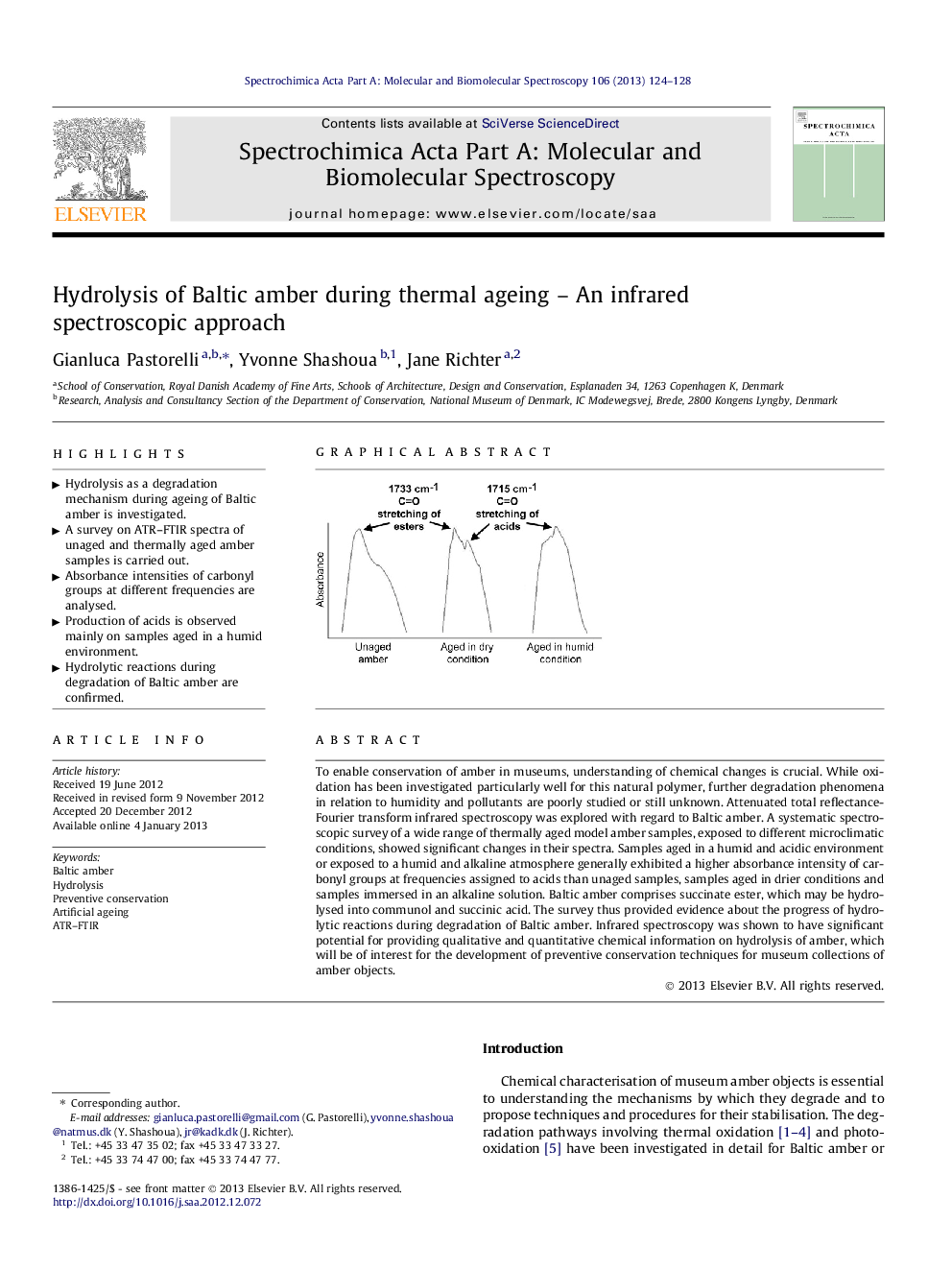 Hydrolysis of Baltic amber during thermal ageing – An infrared spectroscopic approach