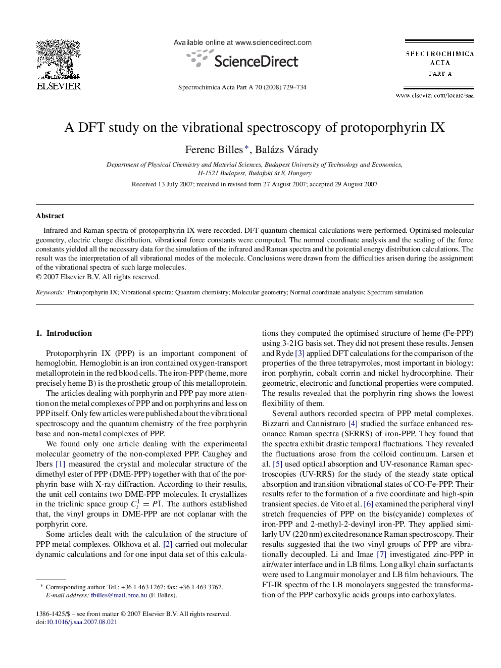 A DFT study on the vibrational spectroscopy of protoporphyrin IX