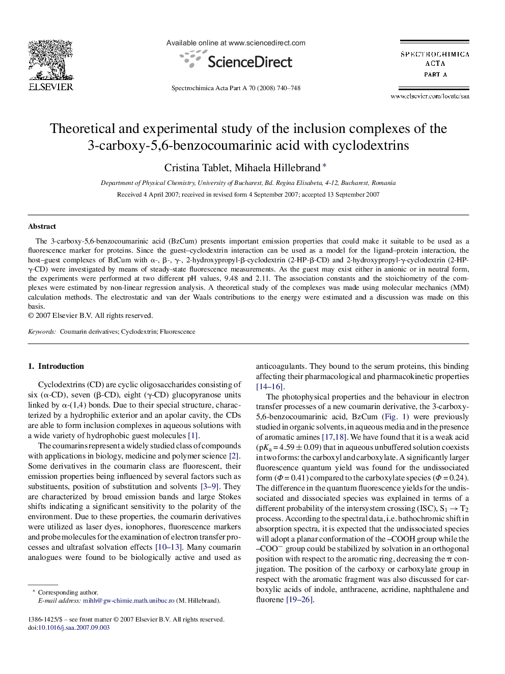 Theoretical and experimental study of the inclusion complexes of the 3-carboxy-5,6-benzocoumarinic acid with cyclodextrins