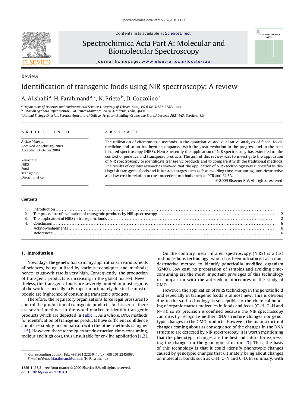 Identification of transgenic foods using NIR spectroscopy: A review