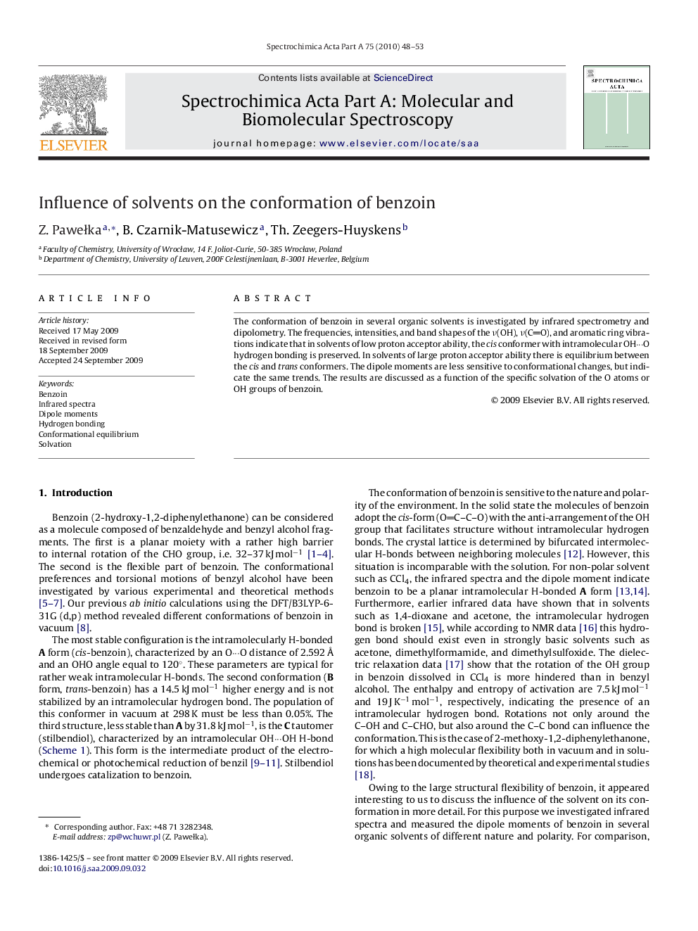 Influence of solvents on the conformation of benzoin