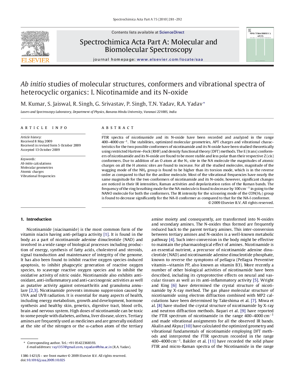 Ab initio studies of molecular structures, conformers and vibrational spectra of heterocyclic organics: I. Nicotinamide and its N-oxide