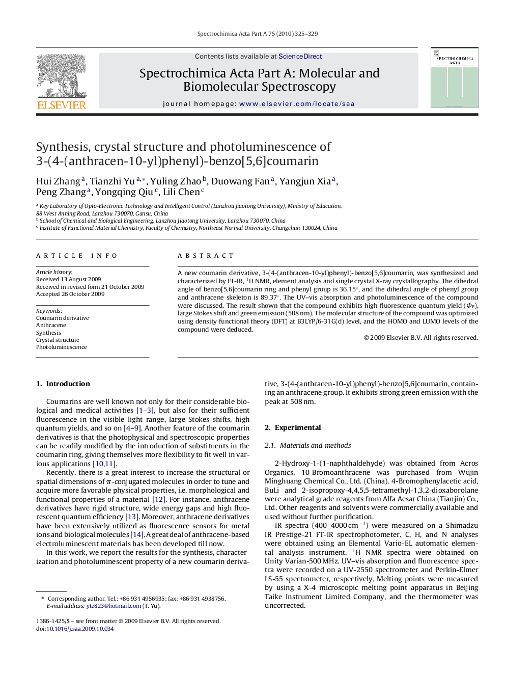 Synthesis, crystal structure and photoluminescence of 3-(4-(anthracen-10-yl)phenyl)-benzo[5,6]coumarin