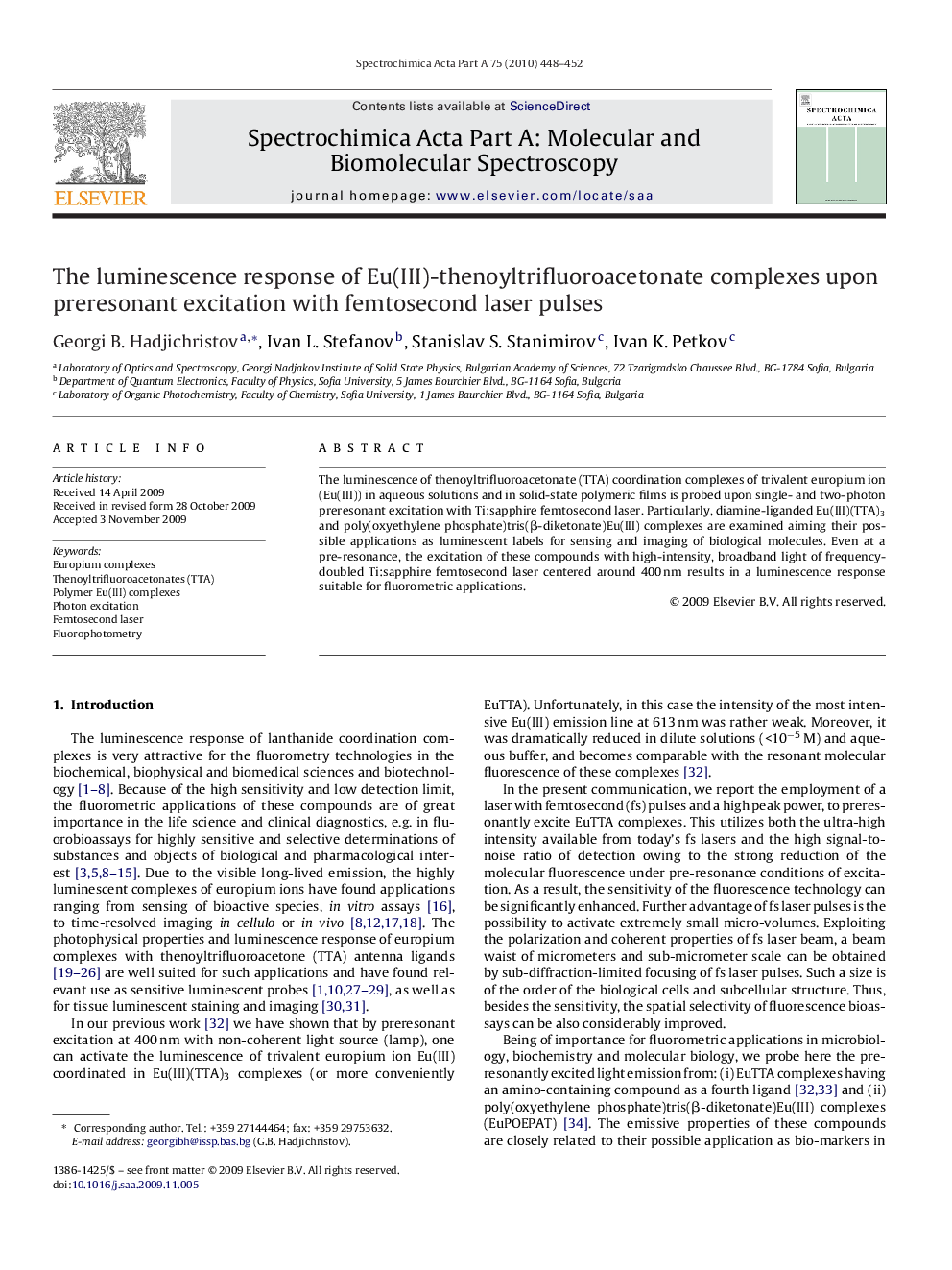 The luminescence response of Eu(III)-thenoyltrifluoroacetonate complexes upon preresonant excitation with femtosecond laser pulses