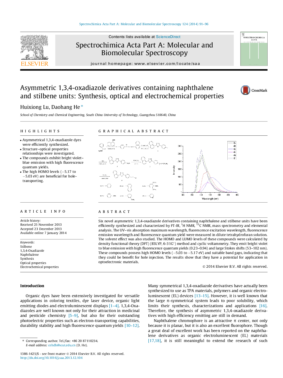 Asymmetric 1,3,4-oxadiazole derivatives containing naphthalene and stilbene units: Synthesis, optical and electrochemical properties