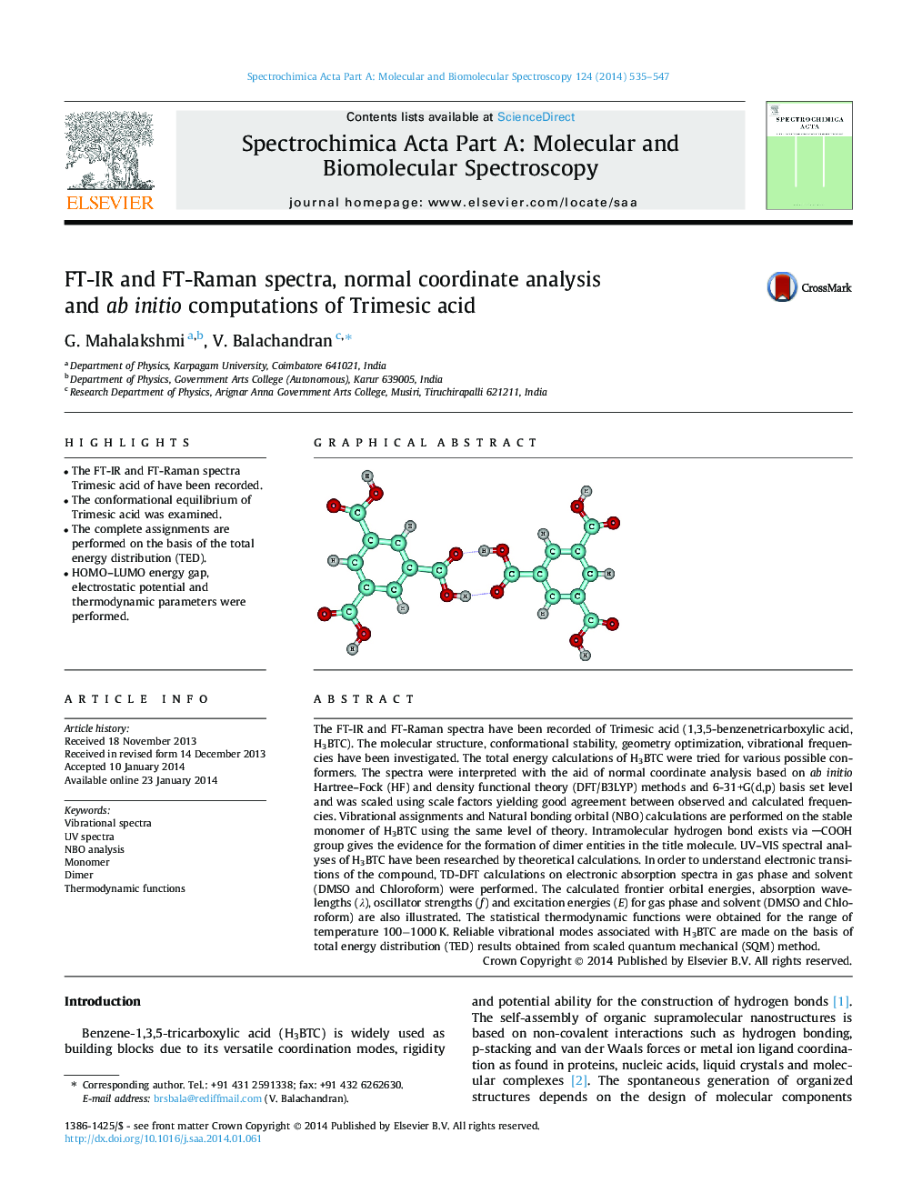 FT-IR and FT-Raman spectra, normal coordinate analysis and ab initio computations of Trimesic acid