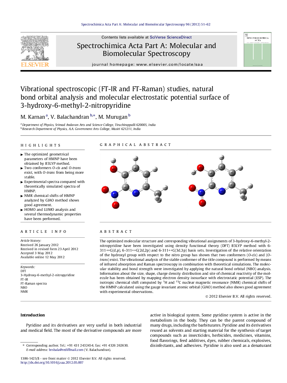 Vibrational spectroscopic (FT-IR and FT-Raman) studies, natural bond orbital analysis and molecular electrostatic potential surface of 3-hydroxy-6-methyl-2-nitropyridine