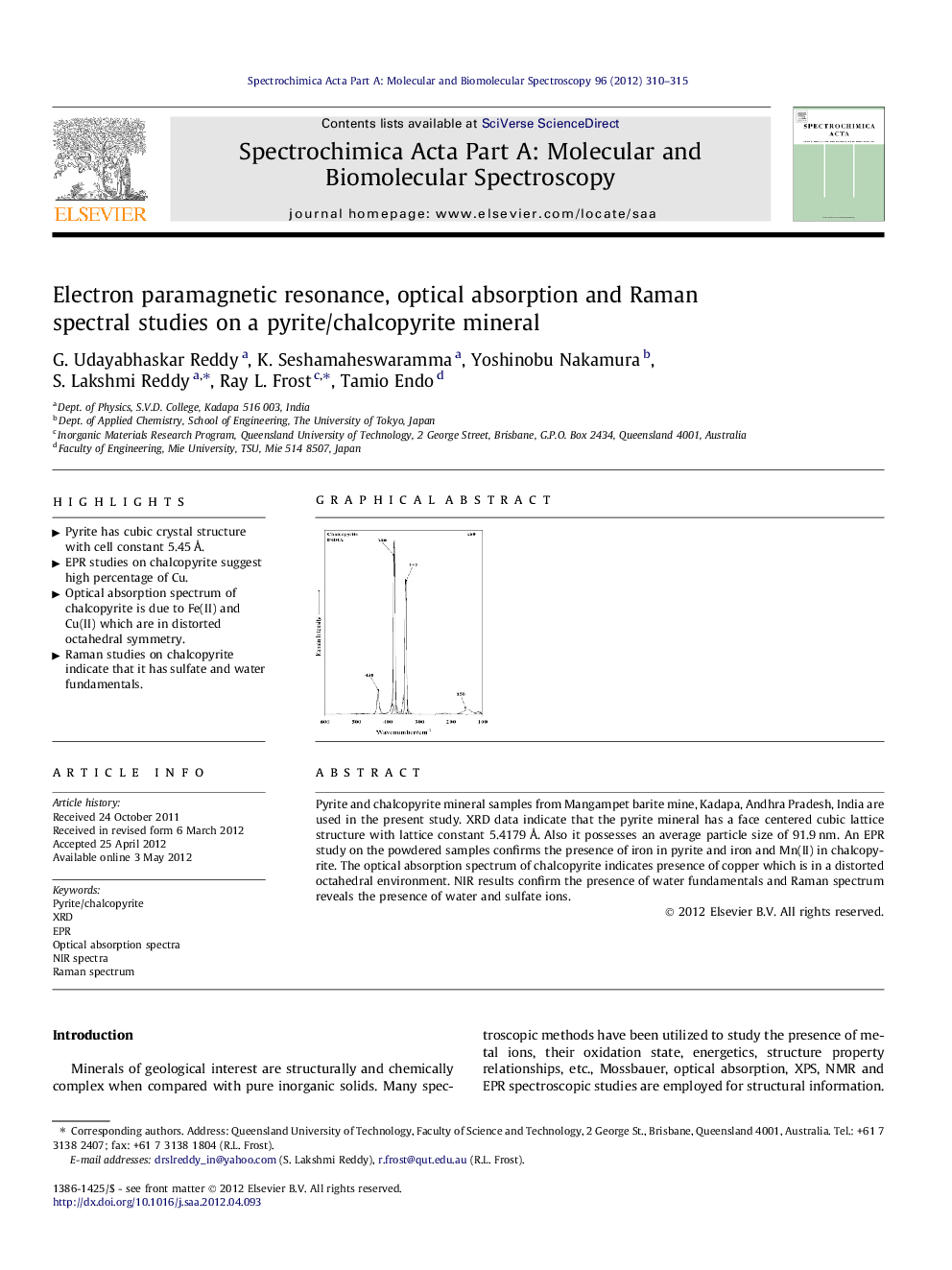 Electron paramagnetic resonance, optical absorption and Raman spectral studies on a pyrite/chalcopyrite mineral