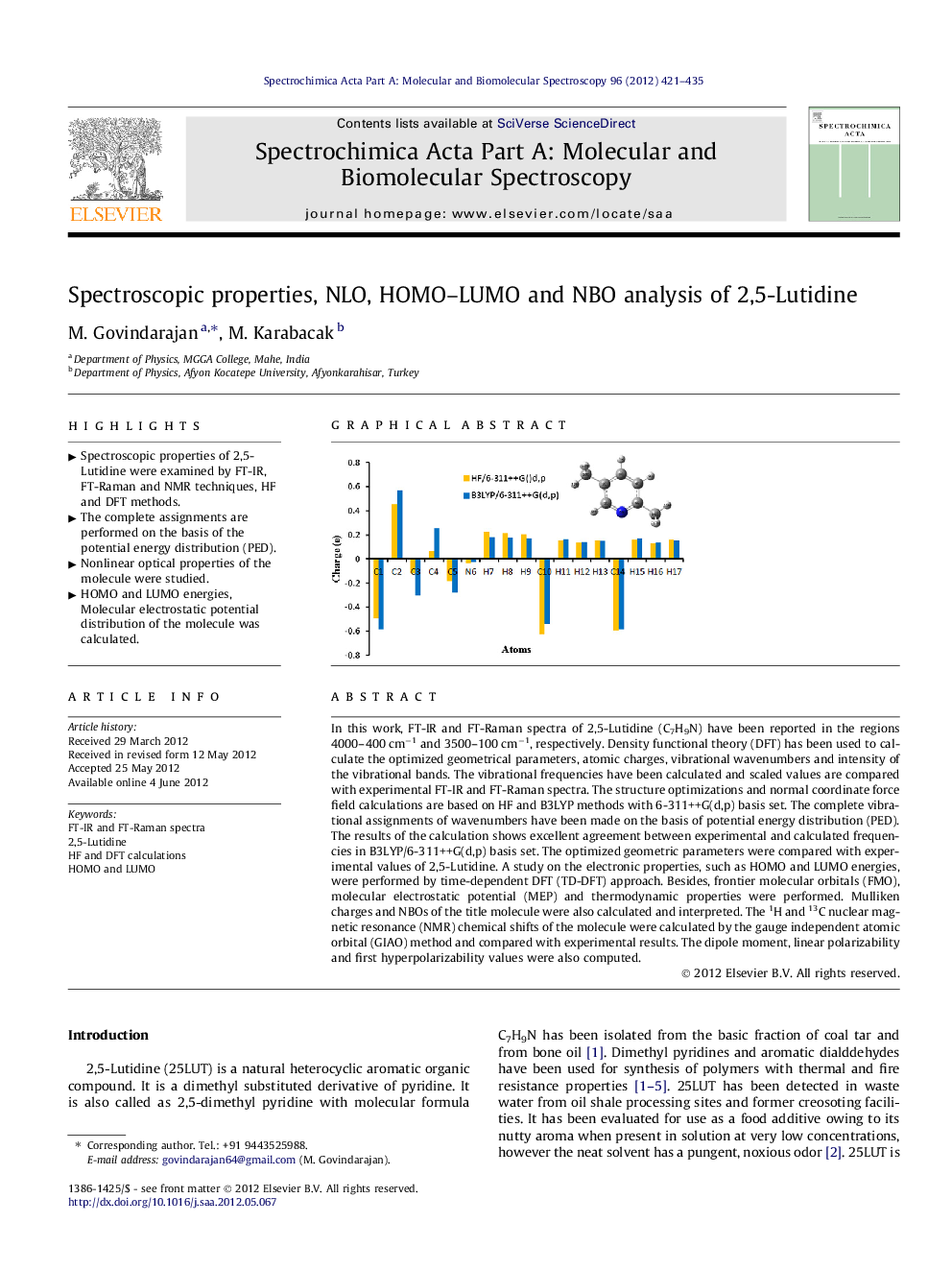 Spectroscopic properties, NLO, HOMO–LUMO and NBO analysis of 2,5-Lutidine