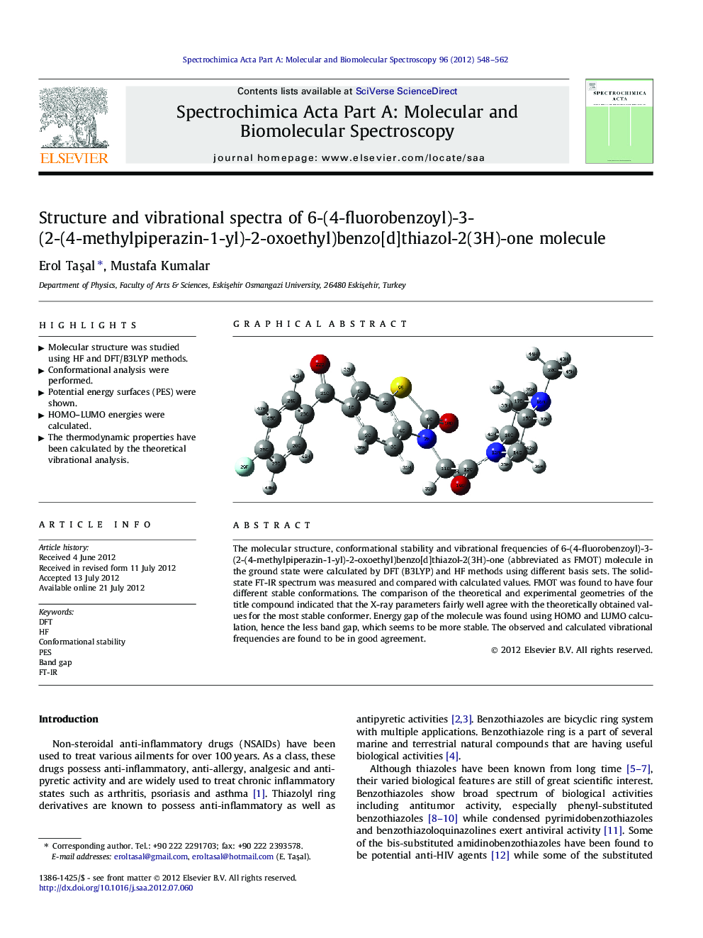 Structure and vibrational spectra of 6-(4-fluorobenzoyl)-3-(2-(4-methylpiperazin-1-yl)-2-oxoethyl)benzo[d]thiazol-2(3H)-one molecule