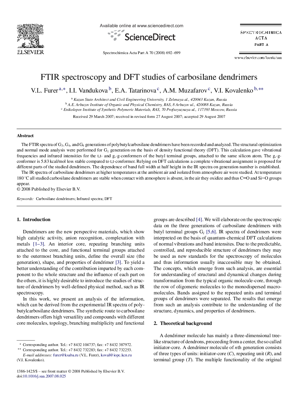 FTIR spectroscopy and DFT studies of carbosilane dendrimers