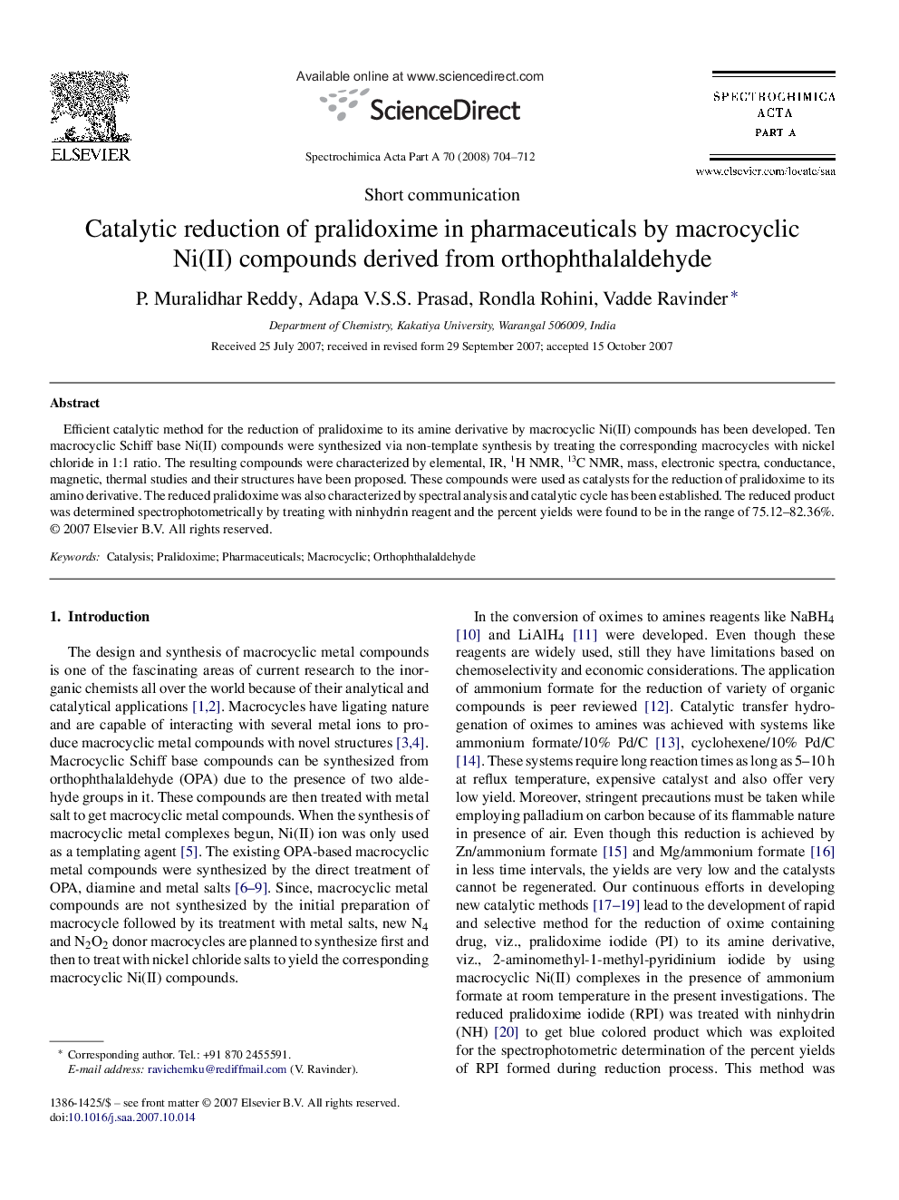 Catalytic reduction of pralidoxime in pharmaceuticals by macrocyclic Ni(II) compounds derived from orthophthalaldehyde