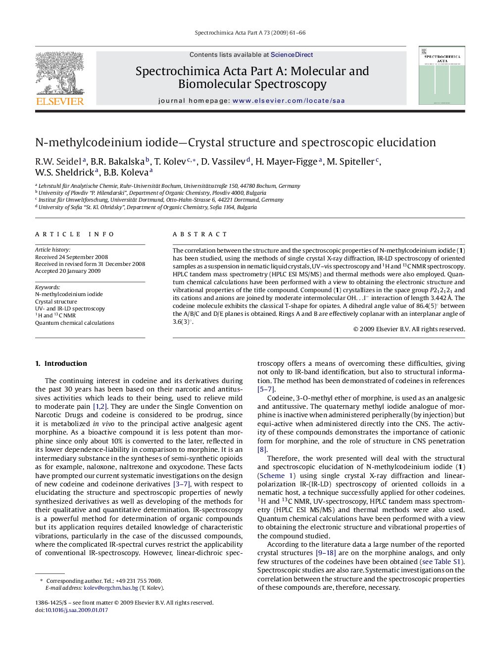 N-methylcodeinium iodide—Crystal structure and spectroscopic elucidation