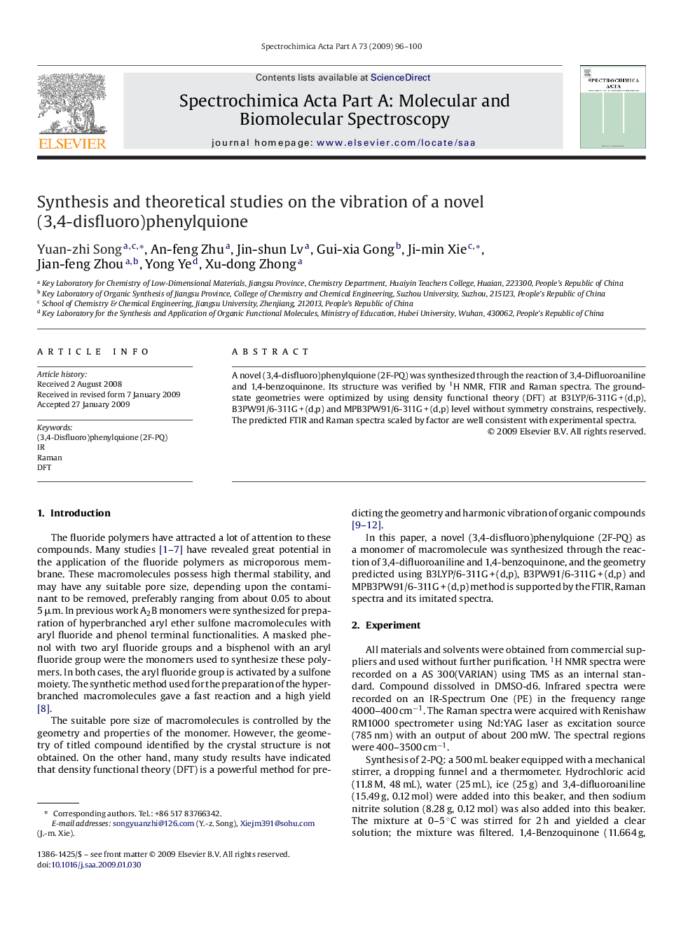 Synthesis and theoretical studies on the vibration of a novel (3,4-disfluoro)phenylquione