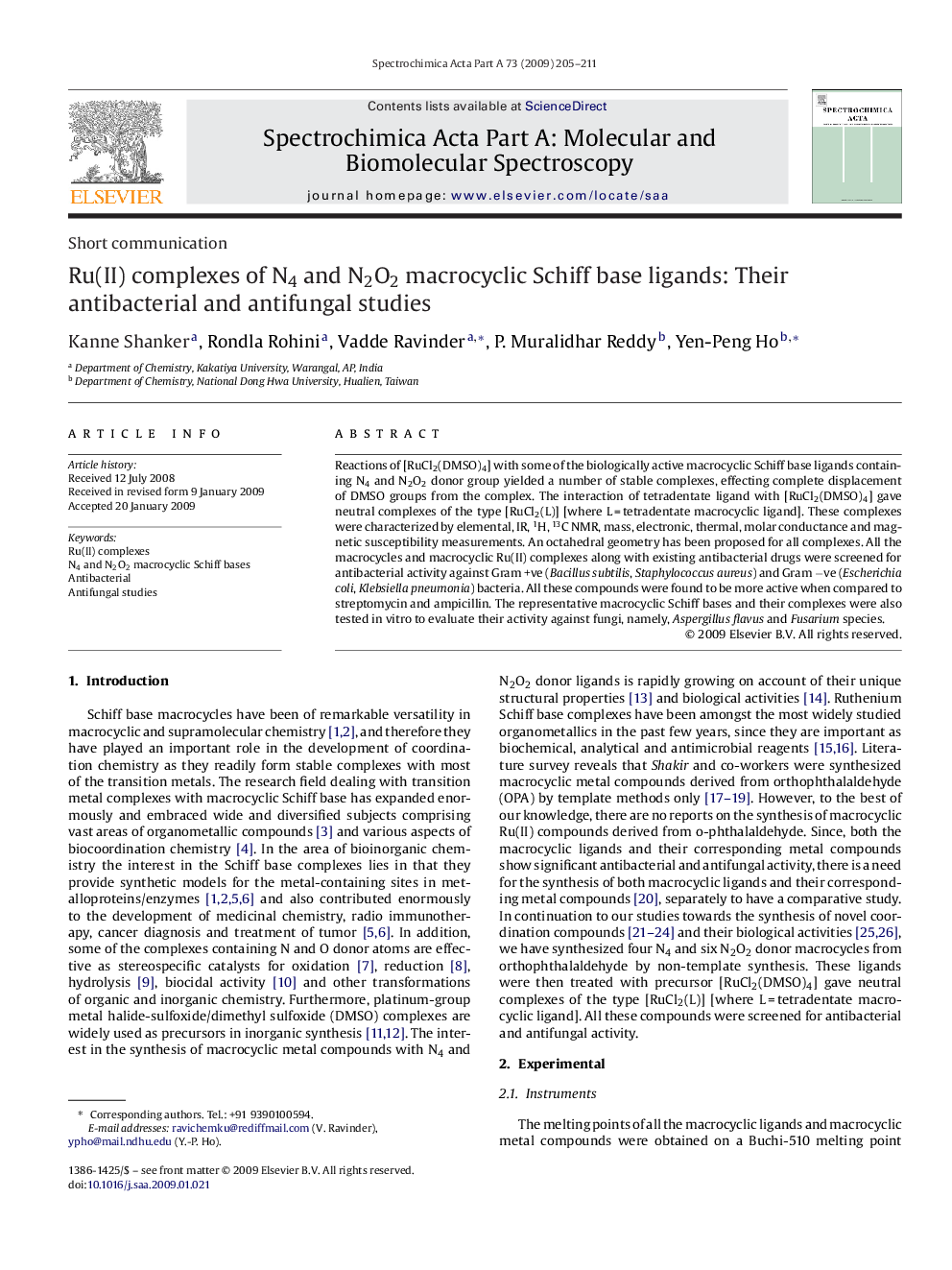 Ru(II) complexes of N4 and N2O2 macrocyclic Schiff base ligands: Their antibacterial and antifungal studies