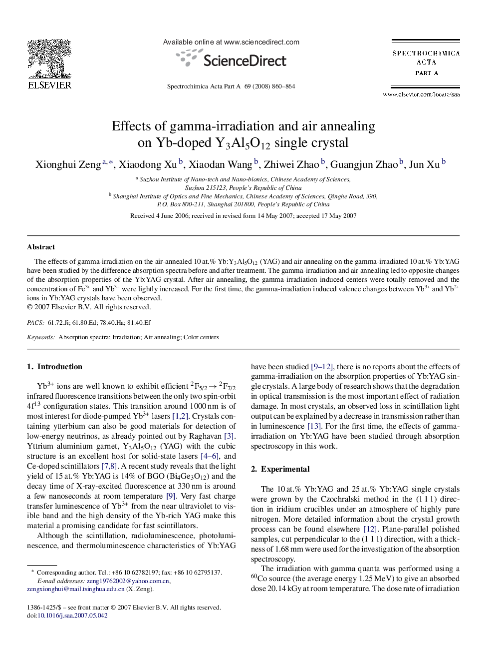 Effects of gamma-irradiation and air annealing on Yb-doped Y3Al5O12 single crystal