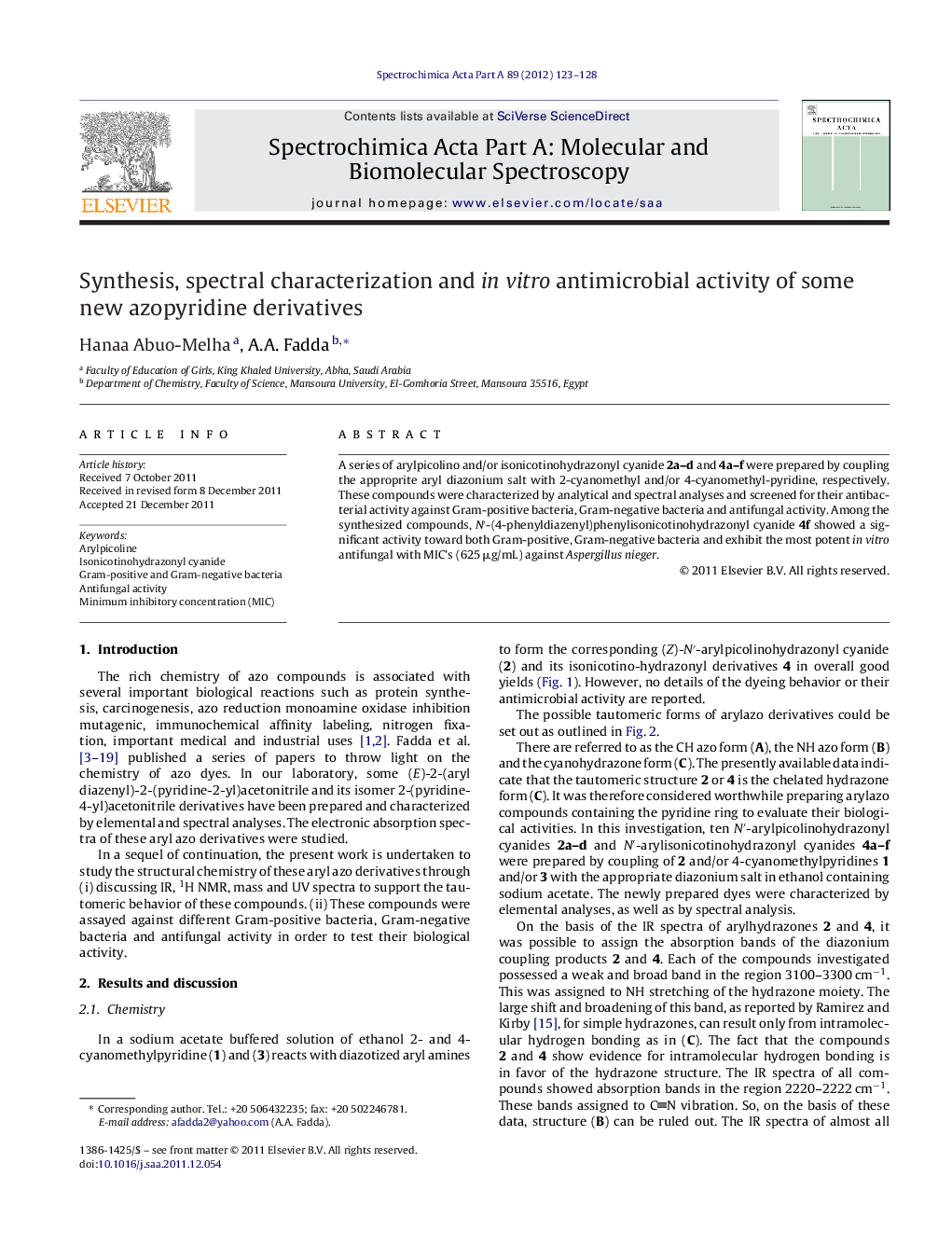 Synthesis, spectral characterization and in vitro antimicrobial activity of some new azopyridine derivatives