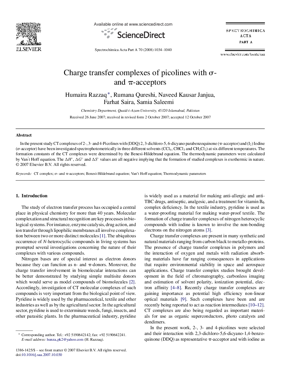 Charge transfer complexes of picolines with Ï- and Ï-acceptors