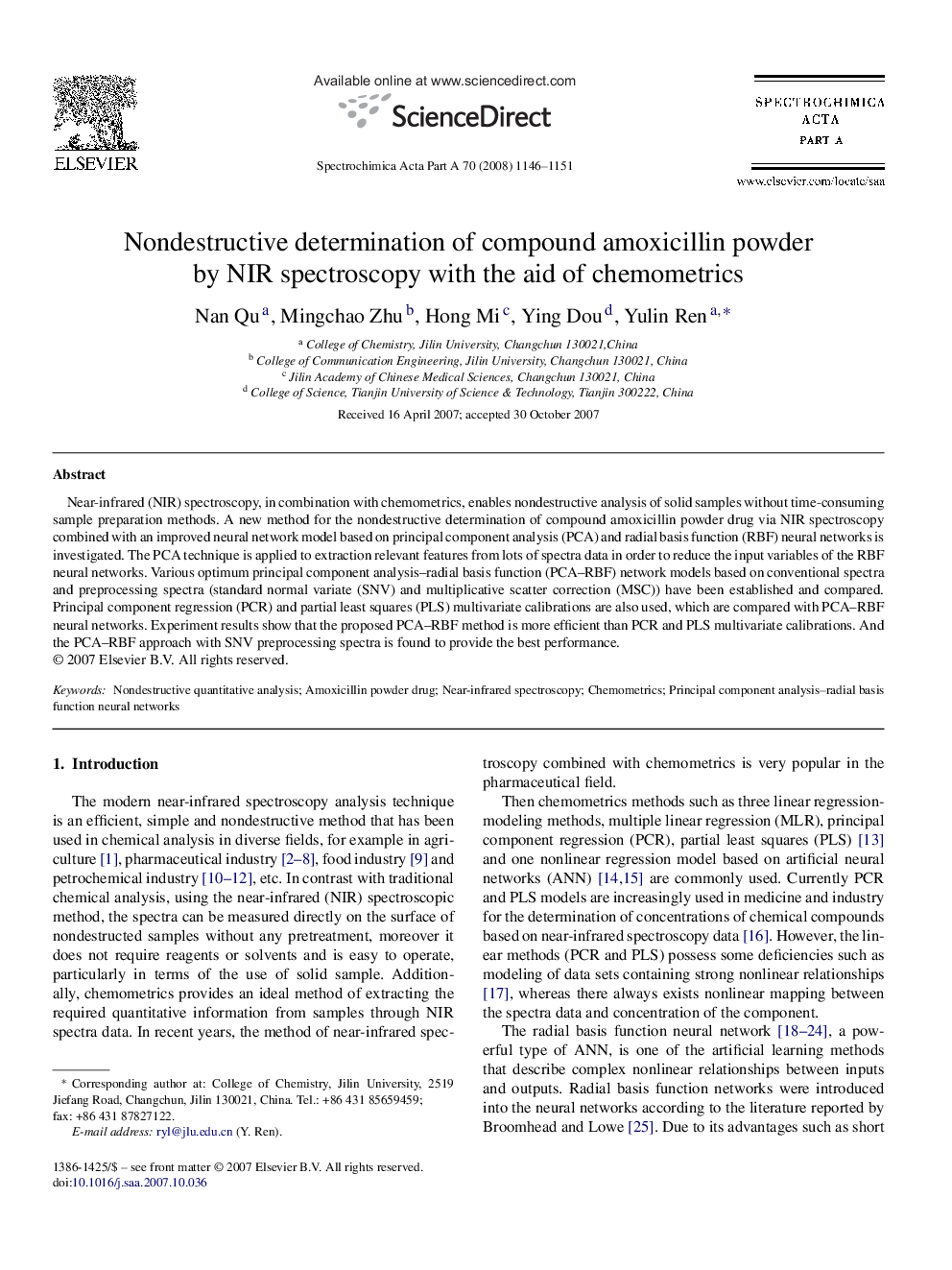 Nondestructive determination of compound amoxicillin powder by NIR spectroscopy with the aid of chemometrics