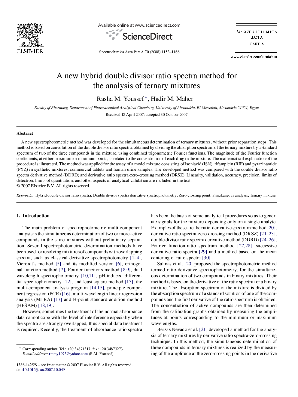 A new hybrid double divisor ratio spectra method for the analysis of ternary mixtures