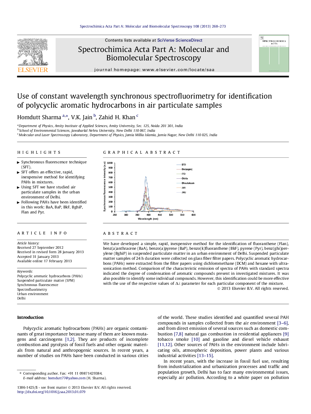 Use of constant wavelength synchronous spectrofluorimetry for identification of polycyclic aromatic hydrocarbons in air particulate samples