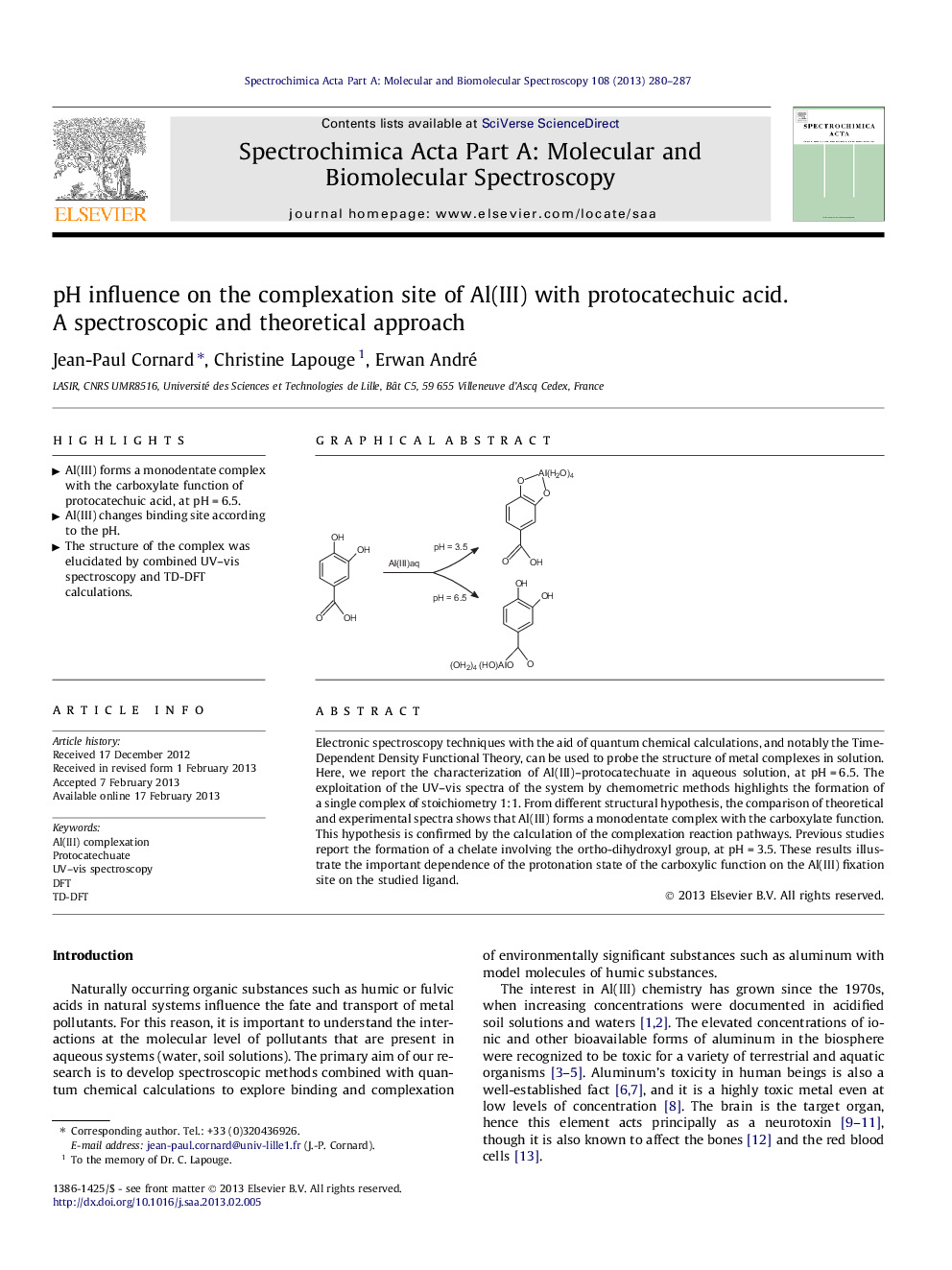 pH influence on the complexation site of Al(III) with protocatechuic acid. A spectroscopic and theoretical approach