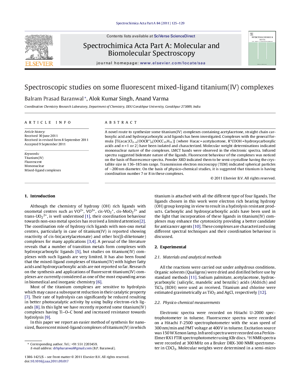 Spectroscopic studies on some fluorescent mixed-ligand titanium(IV) complexes