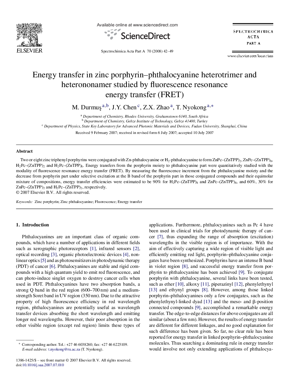 Energy transfer in zinc porphyrin–phthalocyanine heterotrimer and heterononamer studied by fluorescence resonance energy transfer (FRET)