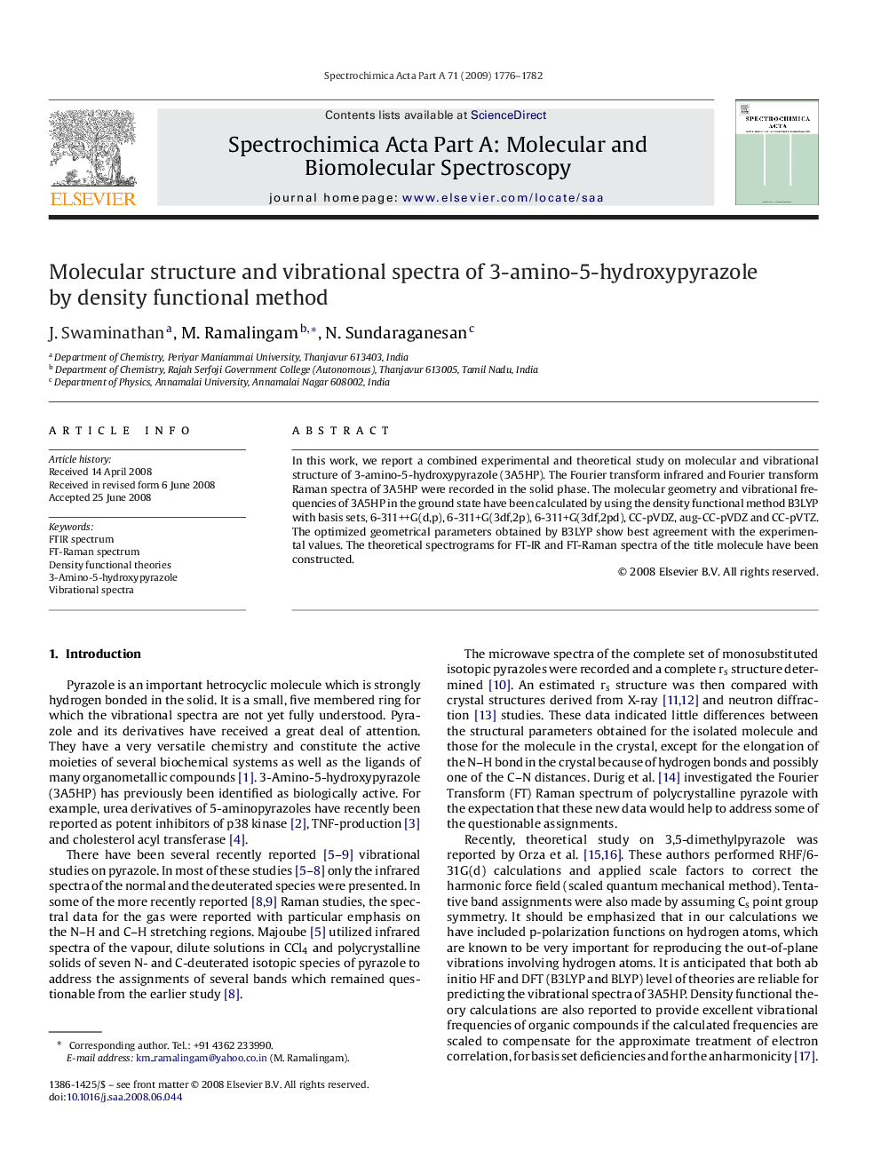 Molecular structure and vibrational spectra of 3-amino-5-hydroxypyrazole by density functional method