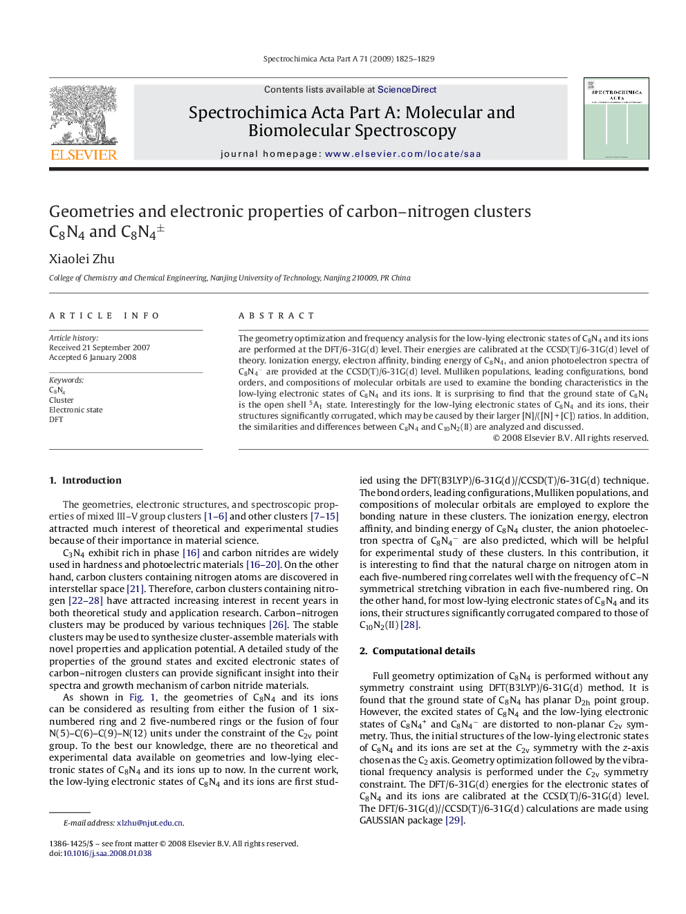 Geometries and electronic properties of carbon-nitrogen clusters C8N4 and C8N4Â±