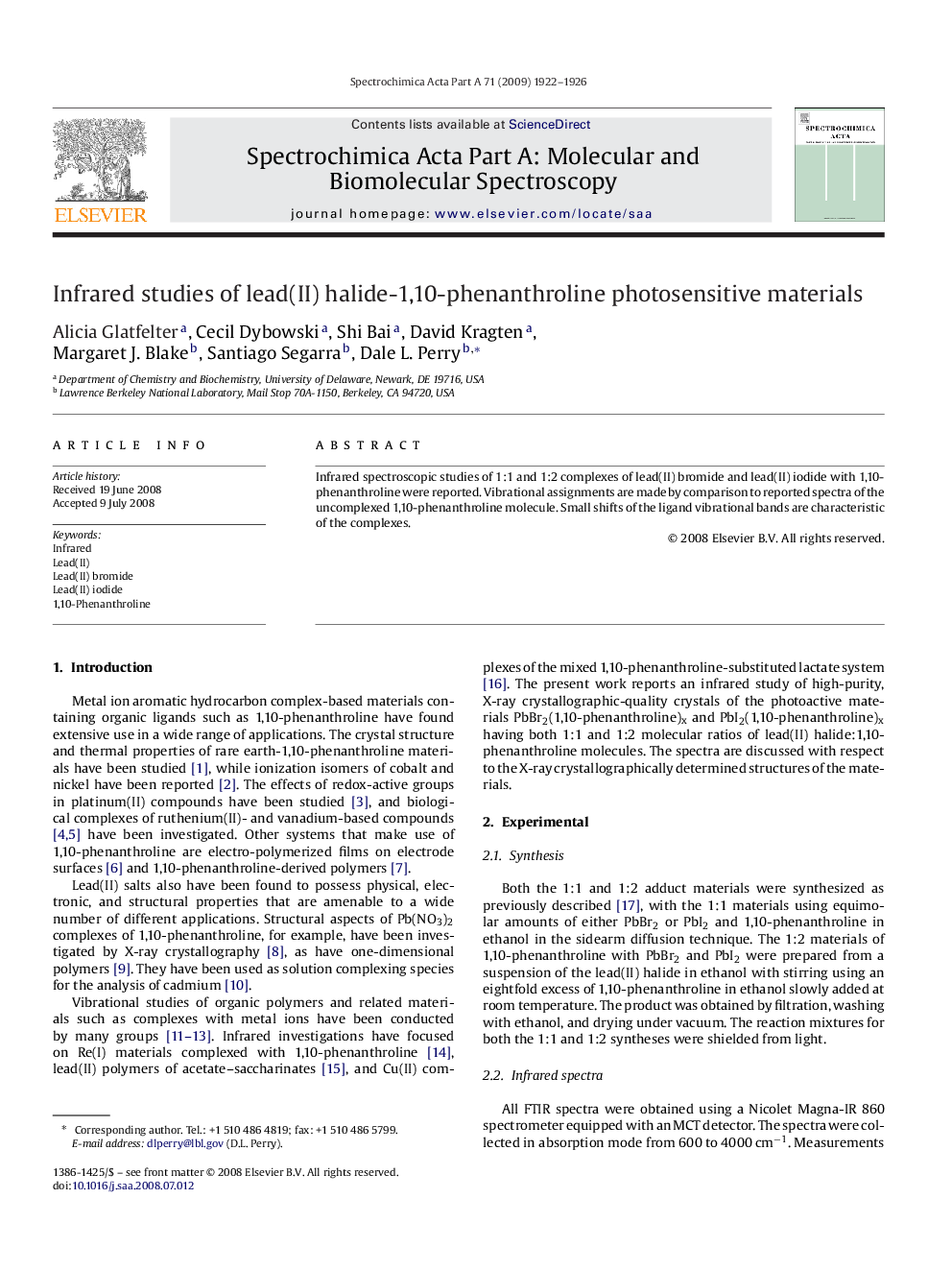 Infrared studies of lead(II) halide-1,10-phenanthroline photosensitive materials