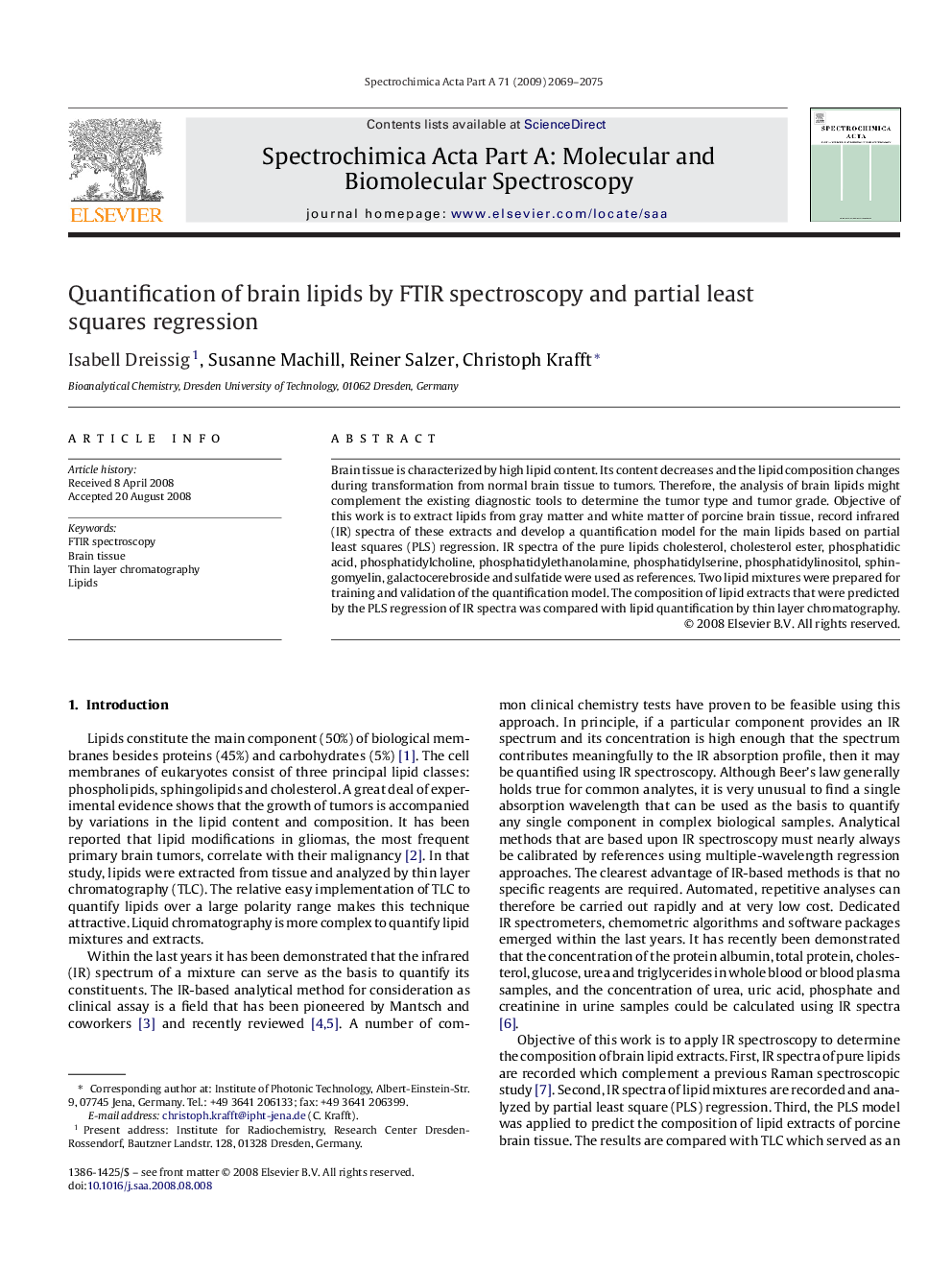 Quantification of brain lipids by FTIR spectroscopy and partial least squares regression