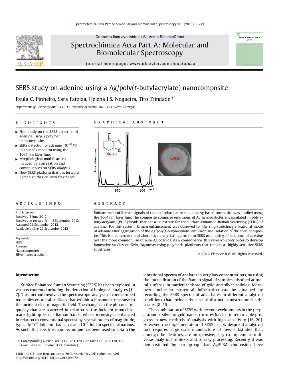 SERS study on adenine using a Ag/poly(t-butylacrylate) nanocomposite