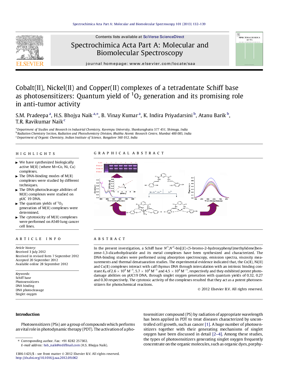 Cobalt(II), Nickel(II) and Copper(II) complexes of a tetradentate Schiff base as photosensitizers: Quantum yield of 1O2 generation and its promising role in anti-tumor activity