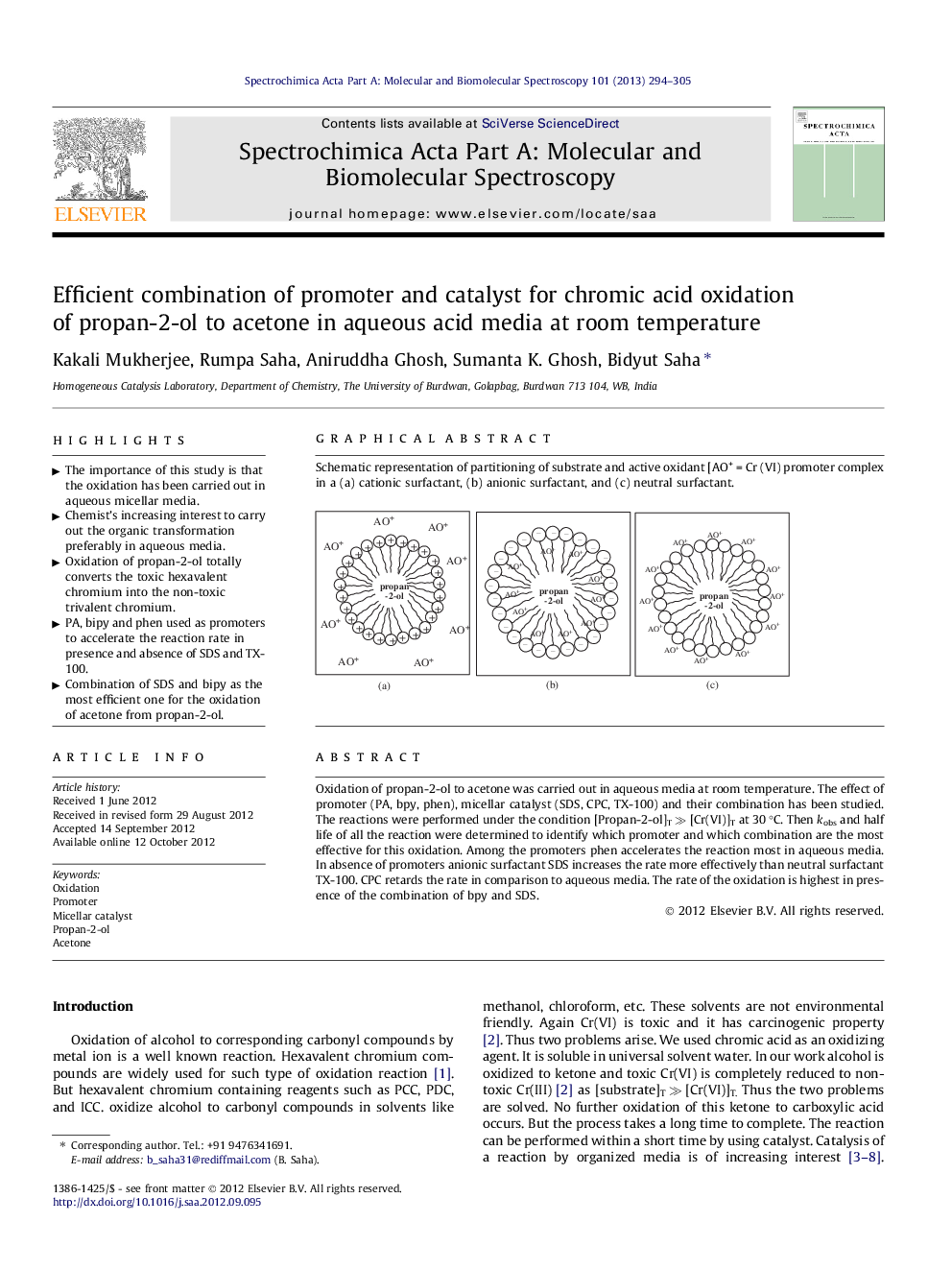 Efficient combination of promoter and catalyst for chromic acid oxidation of propan-2-ol to acetone in aqueous acid media at room temperature