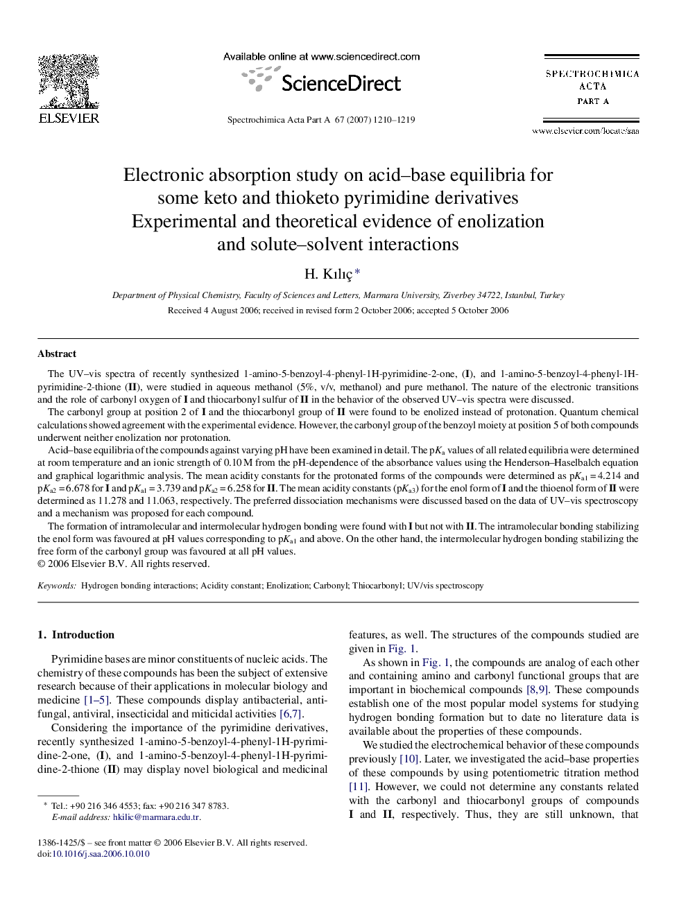 Electronic absorption study on acid–base equilibria for some keto and thioketo pyrimidine derivatives: Experimental and theoretical evidence of enolization and solute–solvent interactions