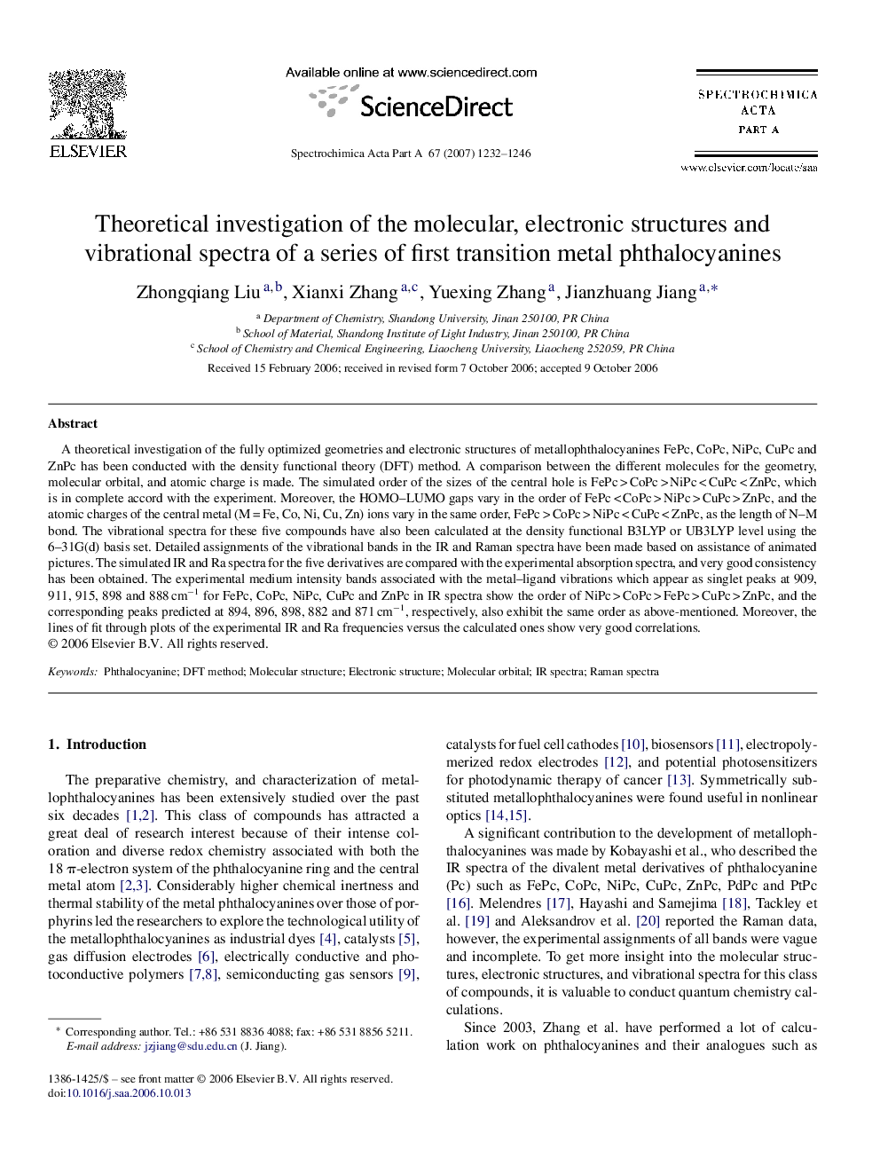 Theoretical investigation of the molecular, electronic structures and vibrational spectra of a series of first transition metal phthalocyanines