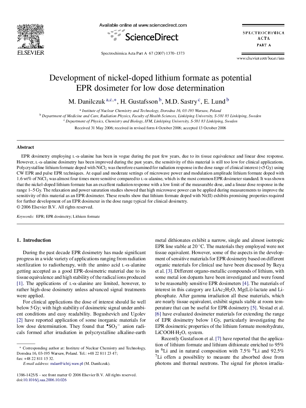 Development of nickel-doped lithium formate as potential EPR dosimeter for low dose determination