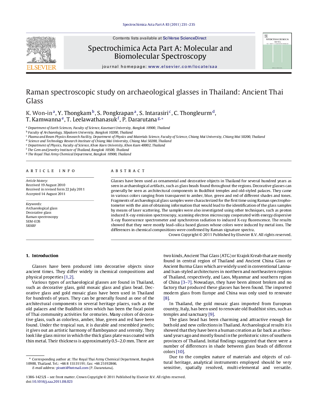 Raman spectroscopic study on archaeological glasses in Thailand: Ancient Thai Glass