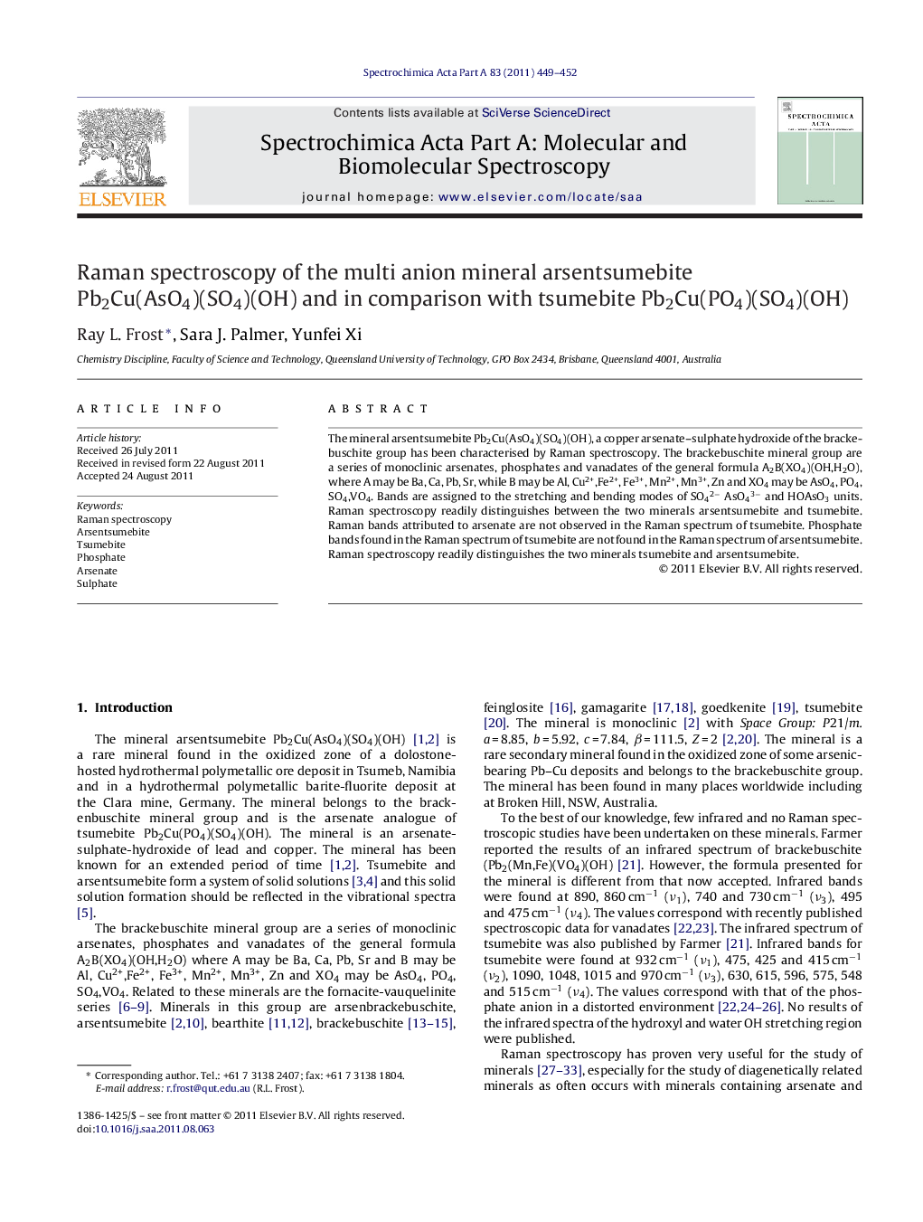 Raman spectroscopy of the multi anion mineral arsentsumebite Pb2Cu(AsO4)(SO4)(OH) and in comparison with tsumebite Pb2Cu(PO4)(SO4)(OH)