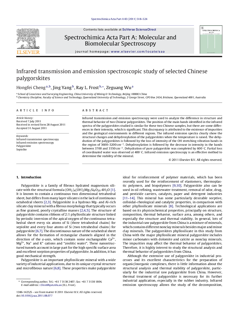 Infrared transmission and emission spectroscopic study of selected Chinese palygorskites