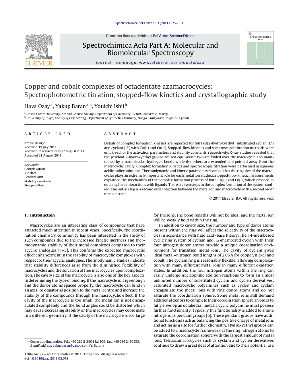 Copper and cobalt complexes of octadentate azamacrocycles: Spectrophotometric titration, stopped-flow kinetics and crystallographic study