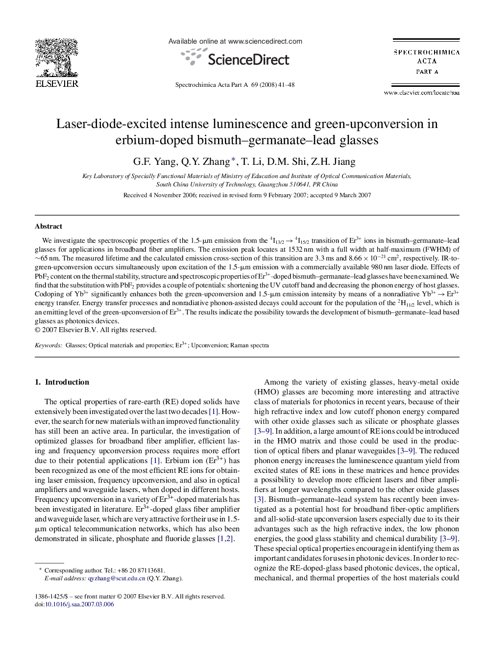 Laser-diode-excited intense luminescence and green-upconversion in erbium-doped bismuth–germanate–lead glasses