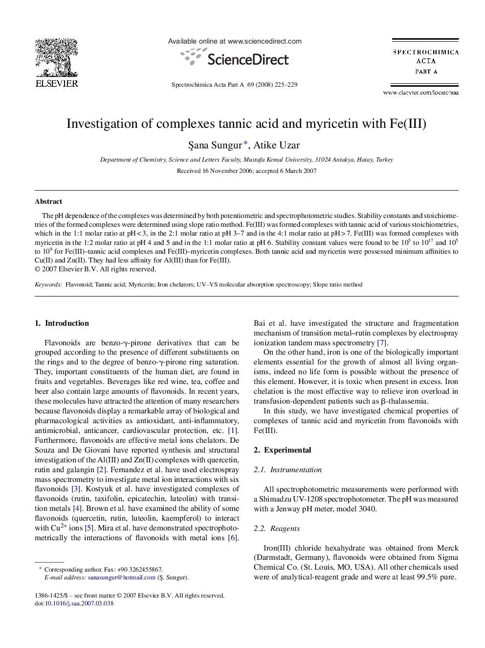 Investigation of complexes tannic acid and myricetin with Fe(III)