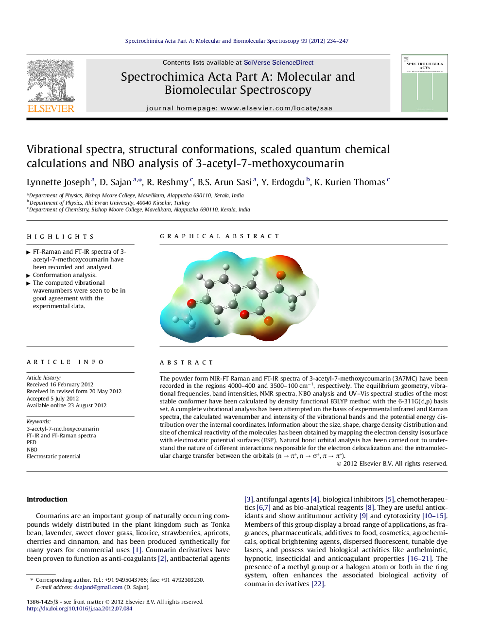 Vibrational spectra, structural conformations, scaled quantum chemical calculations and NBO analysis of 3-acetyl-7-methoxycoumarin