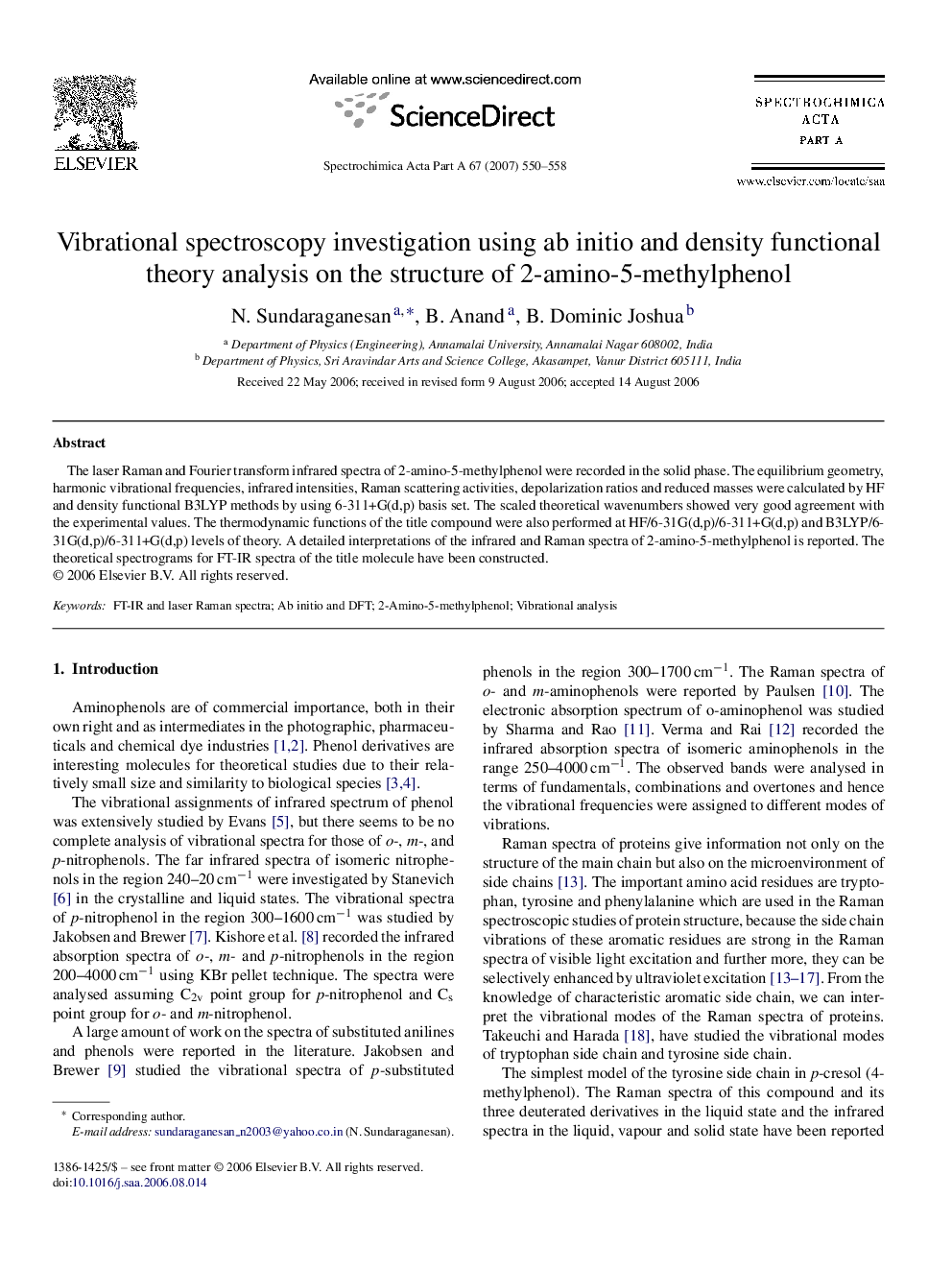 Vibrational spectroscopy investigation using ab initio and density functional theory analysis on the structure of 2-amino-5-methylphenol