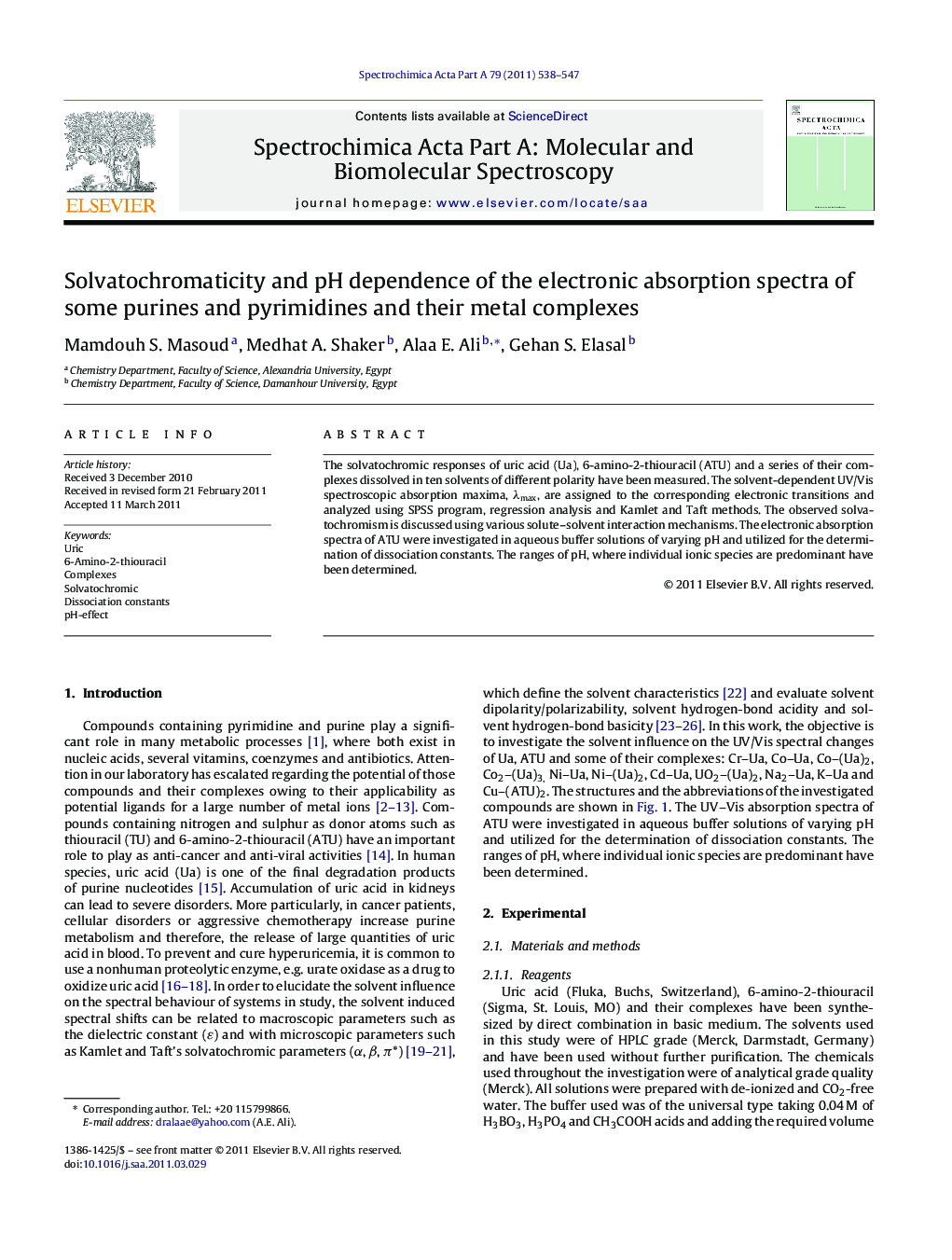 Solvatochromaticity and pH dependence of the electronic absorption spectra of some purines and pyrimidines and their metal complexes