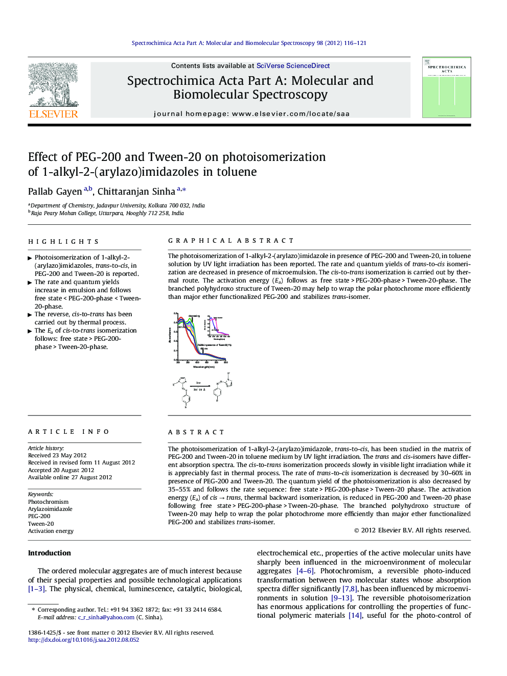 Effect of PEG-200 and Tween-20 on photoisomerization of 1-alkyl-2-(arylazo)imidazoles in toluene