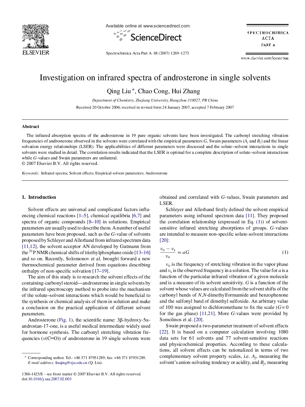 Investigation on infrared spectra of androsterone in single solvents